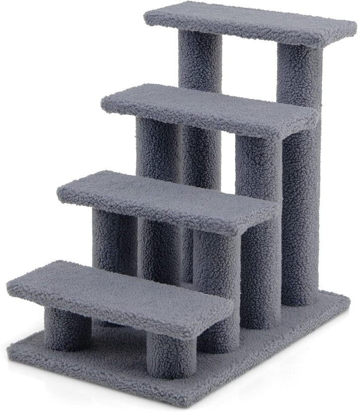 KYUTR Pet Stairs for Cats and Dogs, 4-Step Carpeted Ladder Ramp Cat Climber Cat Scratching Post, Multi-Step Dog Stairs for High Beds, Couch (Grey)