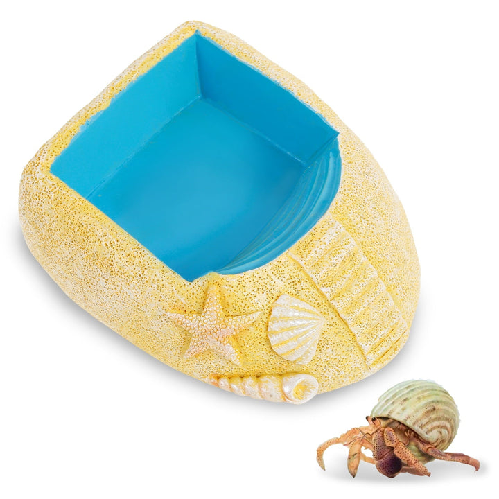 Keyohome Resin Hermit Crab Water Bowl with Climbing Ramp Cute Beach Style Hermit Crab Water Pool for Small to Medium Turtles Lizard Frog Gecko
