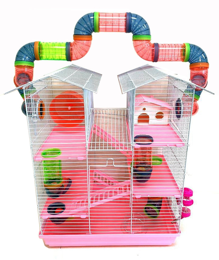 Mcage Large 5-Story Metal Hamster Small Animal Cage with Hide House, Pink