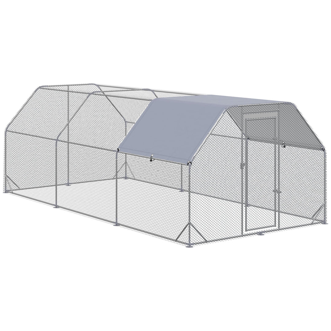 Large Chicken Coop Metal Chicken Run with Waterproof and Anti-UV Cover, Flat Shaped Walk in Fence Cage Hen House for Outdoor and Yard Farm Use, 1" Tube Diameter