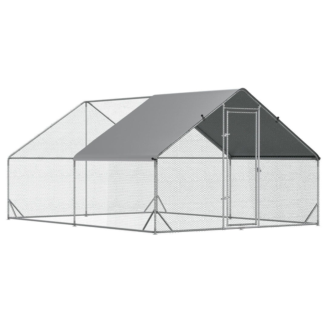 Large Chicken Coop Metal Chicken Run with Waterproof and Anti-UV Cover, Spire Shaped Walk in Fence Cage Hen House for Outdoor and Yard Farm Use, 1" Tube Diameter, 9.8' x 13.1' x 6.6'