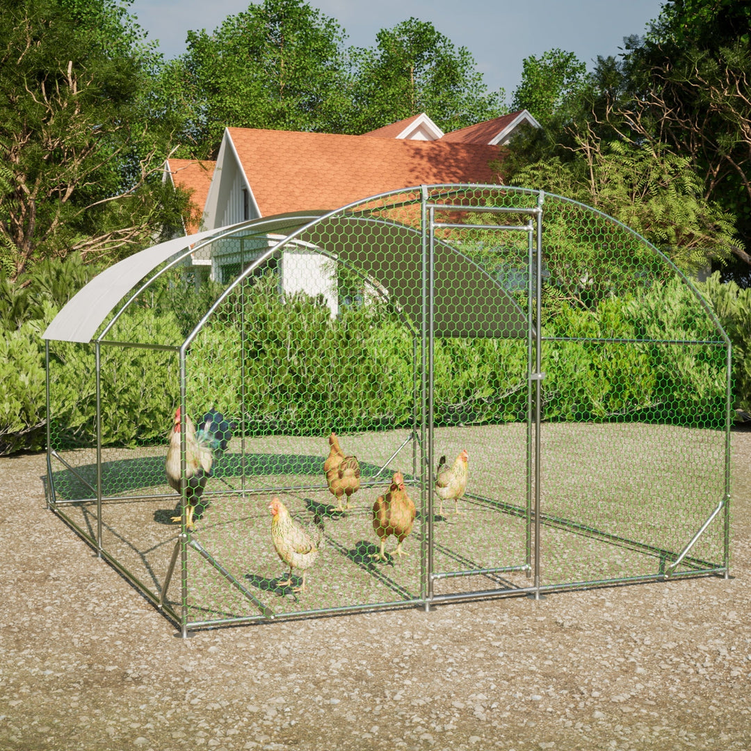 Large Chicken Coop Metal Chicken Run with Waterproof and Anti-UV Cover, 9.84'x13.12'x6.56'