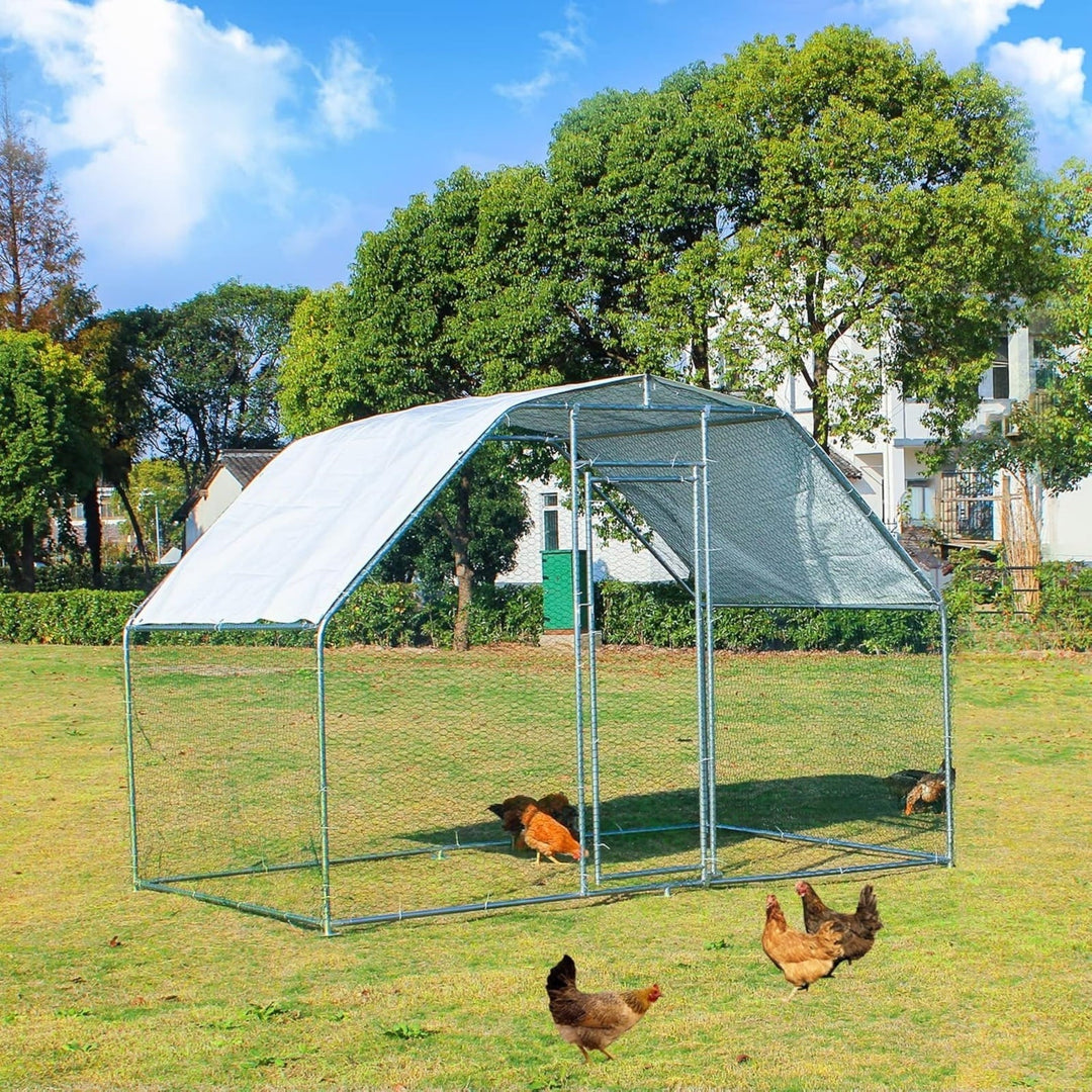 Large Metal Chicken Coop, Chicken Runs with Galvanized Wire Mesh, Steel Material Enclosure Chicken Pen, Walk-in Animal Playpen for Chicken Hen Rabbit Duck, 6.5'x9.5'x6'