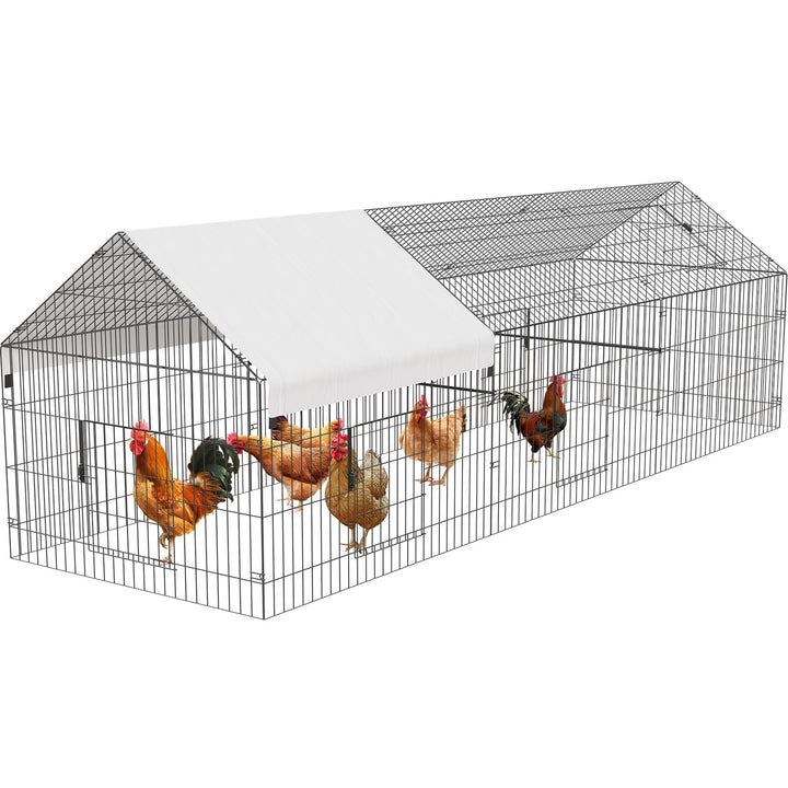 Large Metal Chicken Coop, Heavy Duty Dog Kennel Outside with Waterproof & Anti-UV Cover, Galvanized Mesh & Security Lock, Walk-in Chicken Runs for Yard Cage