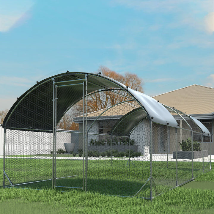 Large Metal Chicken Coop, Outdoor Walk-in Poultry Cage, Tri-Supporting Wire Mesh Chicken Pen With Water-Resident Cover for Outdoor Backyard Farm, 9.2'Wx24.9'Lx6.5'H