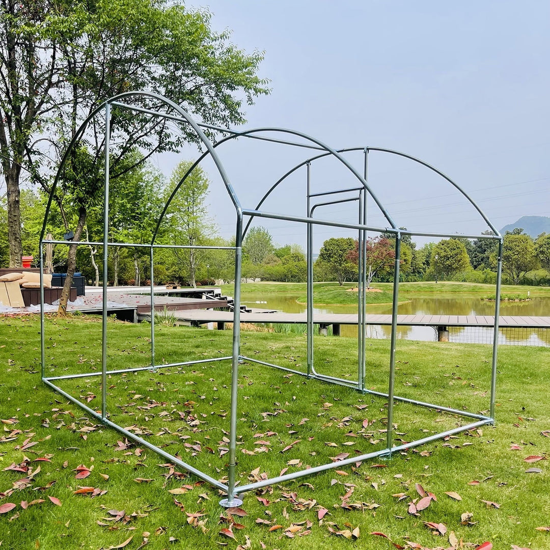 Large Metal Chicken Coop with Roof and Run for 6-10 Chickens, Walk-in Outdoor Chicken Runs for Yard with Waterproof Cover