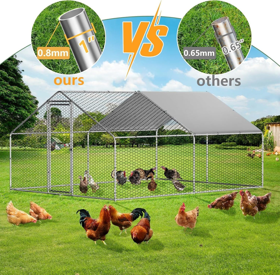 Large Metal Chicken Coop with Walk-in Run, Galvanized Wire Enclosure, and Waterproof UV Protection (10' L x 26' W x 6.56' H)