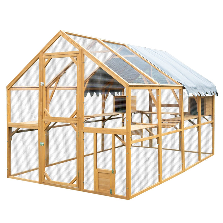 Large Wooden Outdoor Chicken Run, 110" Large Hen Run House, Chicken Coop Upgrade Waterproof Cover