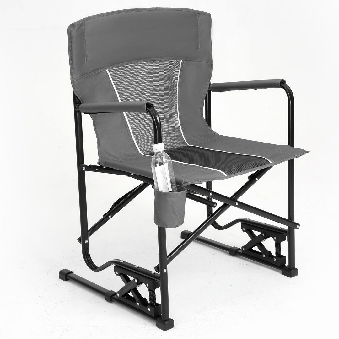 Leumius Outdoor Freestyle Rocker XL Oversized Foldable Rocking Camp Chair,Cup Holder,Gray