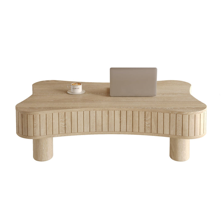 Lift Top Coffee Table for Living Room 42" - Fluted Panel Hidden Storage, Silent Hydraulic Lift, Curved Safety Corners, 5 Min Assembly (27"W X 13-18.9"H,Antique Natural)