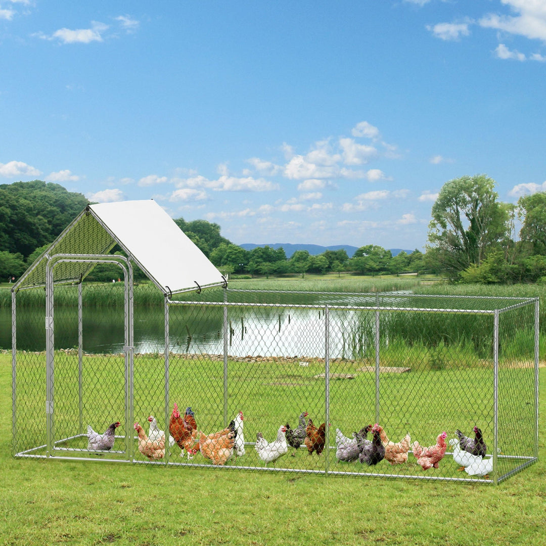 Lumiparty Large Metal Chicken Coop with Waterproof and Anti-UV Cover, Fits 10 Chickens, Rabbits, Ducks, Silver