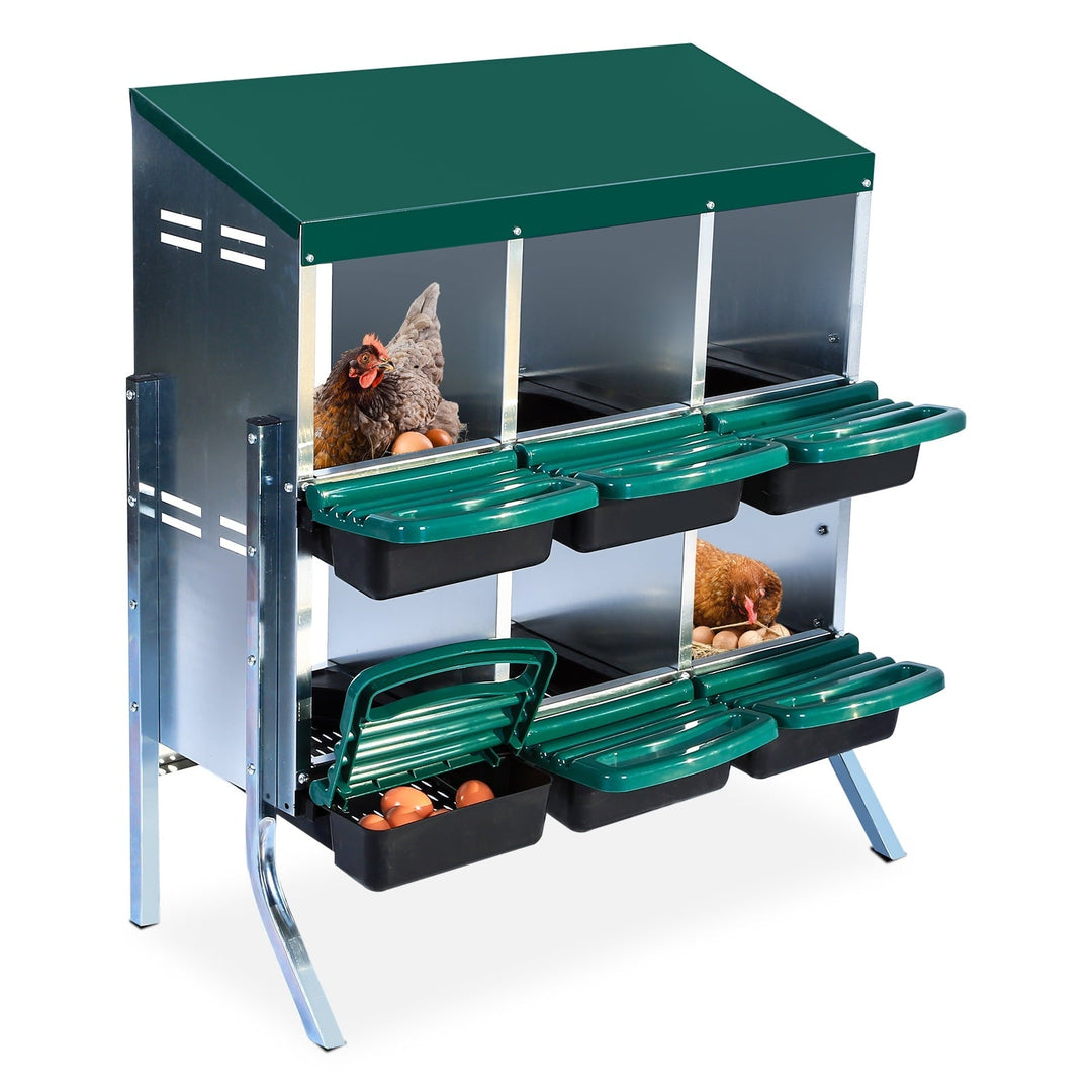 M optimized Chicken Nesting Box with 6 Compartments & Bracket Legs, Roll Away Laying Boxes for Hens, Lid Cover for Chicken Coop