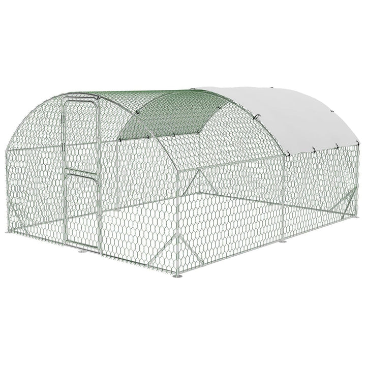 M optimized Large Metal Chicken Coop 9.8' W x 13.1' D x 6.6' H Metal Chicken Run with Reinforced Triangle Support & Double Doors, Outdoor Walk-in Poultry Cage for Yard