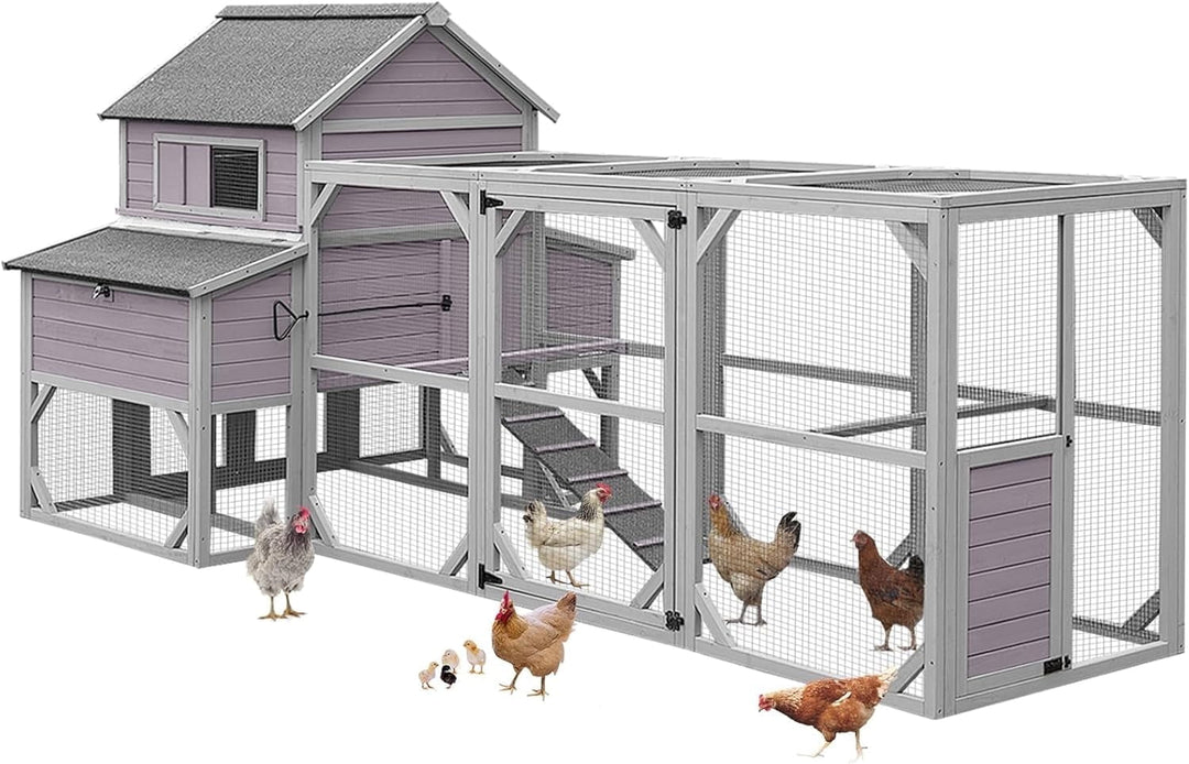MEDEHOO Chicken Coop 135" Super Large Wooden Chicken House Poultry Cage with Large Nesting Boxes, 55ft²