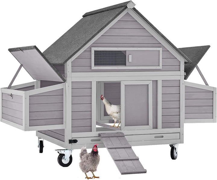BUTINGLALE Chicken Coop on Wheels Movable Hen House with Two Nesting Boxes, Large Poultry Cage Outdoor Duck Cage