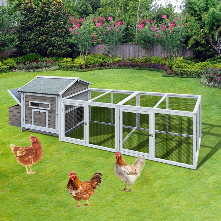 MIDOQIN 118 " Wooden Chicken Coop with Free-range Doors, Outdoor Hen House with Nesting Box & Leakproof Pull-on Tray Large Poultry Cage