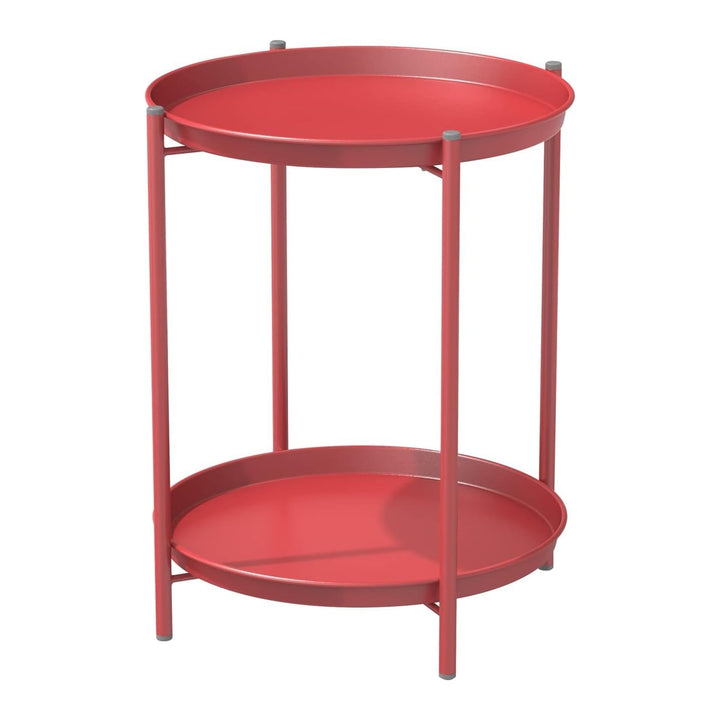 Modern Two-Tier Round Side Table - Dual-Layer Metal Design with Non-Slip Gray Feet, Space-Saving Accent Table for Living Room/Bedroom - Red