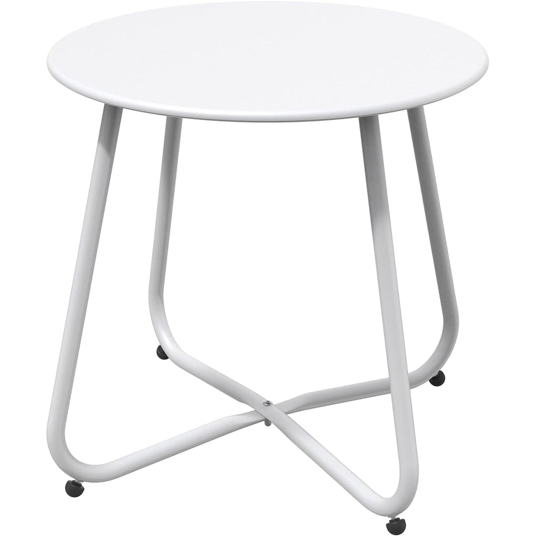 Multi-Purpose Rolling Side Table - Round Shape with Reinforced Cross Base, Lockable Wheels for Stability, Modern Home Furniture Essential - White