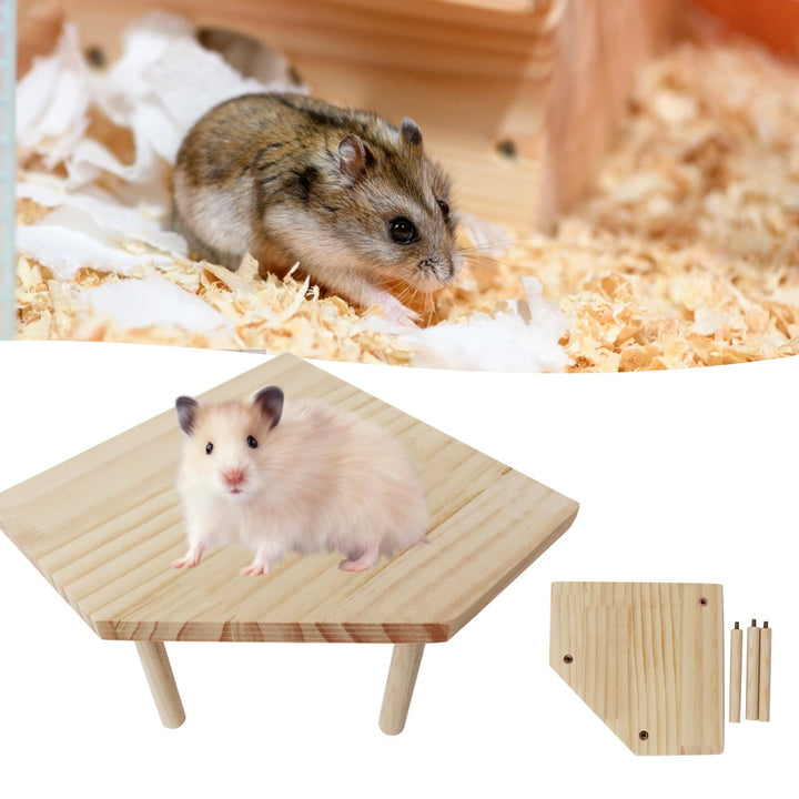 NIBOLOG Small Animal Stand Bite Resistant Natural Wood Pet Table Hamster Perch Stand Playing Platform Cage Accessories