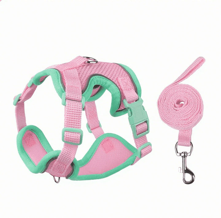 NOYAFA Dog Harness & Leash No Pull Puppy Harness for Small to Medium Dogs, Cats ,Reflective Adjustable Soft Padded D-Rings Pet Harness with Hook & Loop Fastener, Buckle （Pink S）