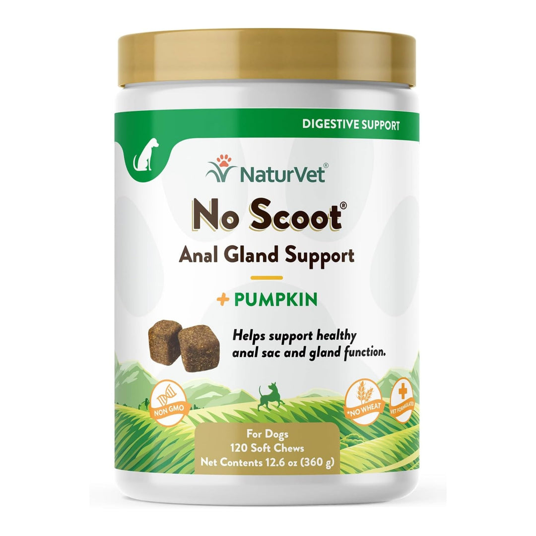 NaturVet No Scoot for Dogs Plus Pumpkin, Supports Digestion, Healthy Anal Gland & Bowel Function, 120 Soft Chews