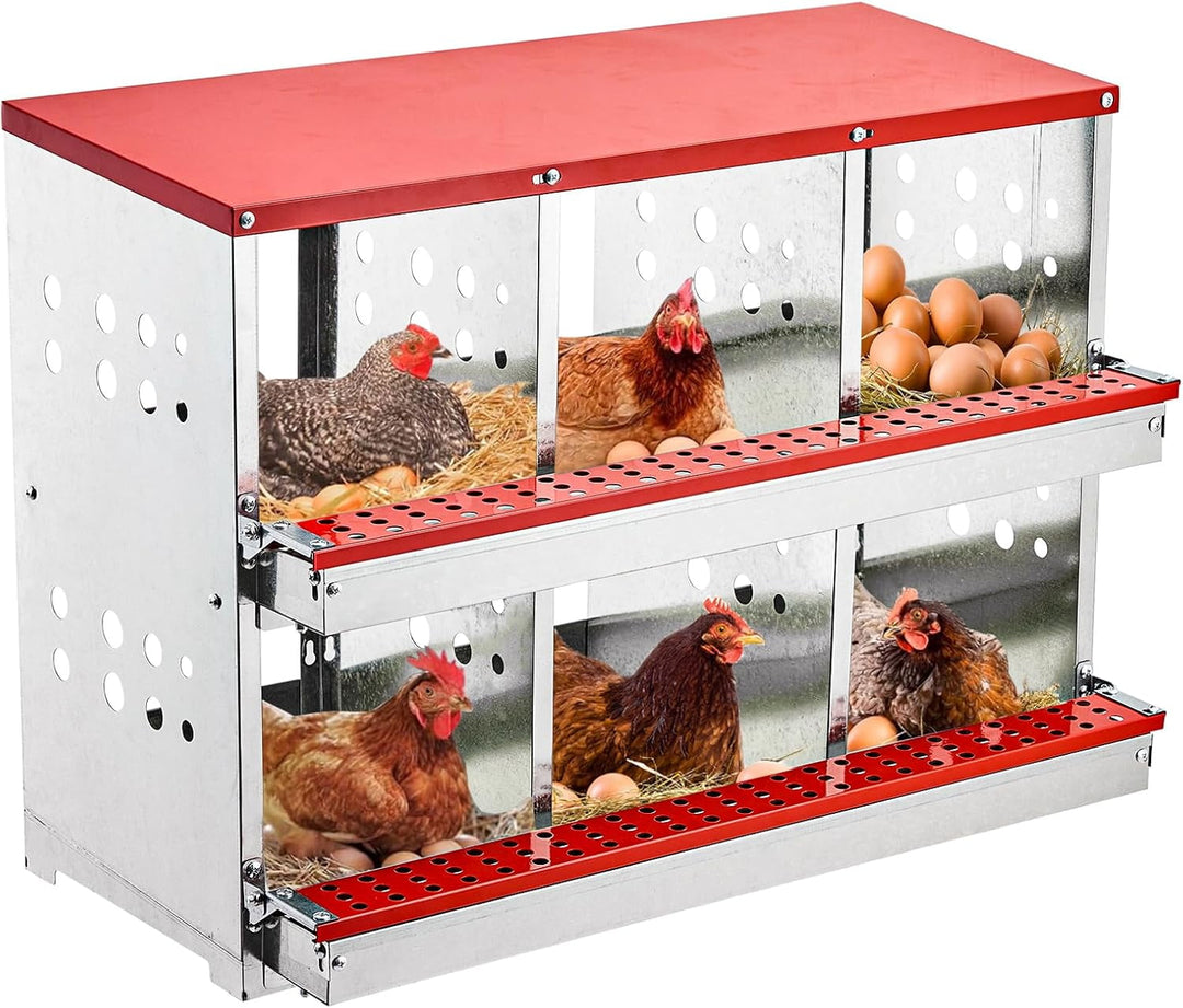 Nesting Boxes for Chickens, 6 Compartment Roll Out Away Chicken Nesting Boxes for Laying Eggs, Nesting Gift Boxes for Hens Duck Poultry, Metal Heavy Duty Chicken Coop with Perch