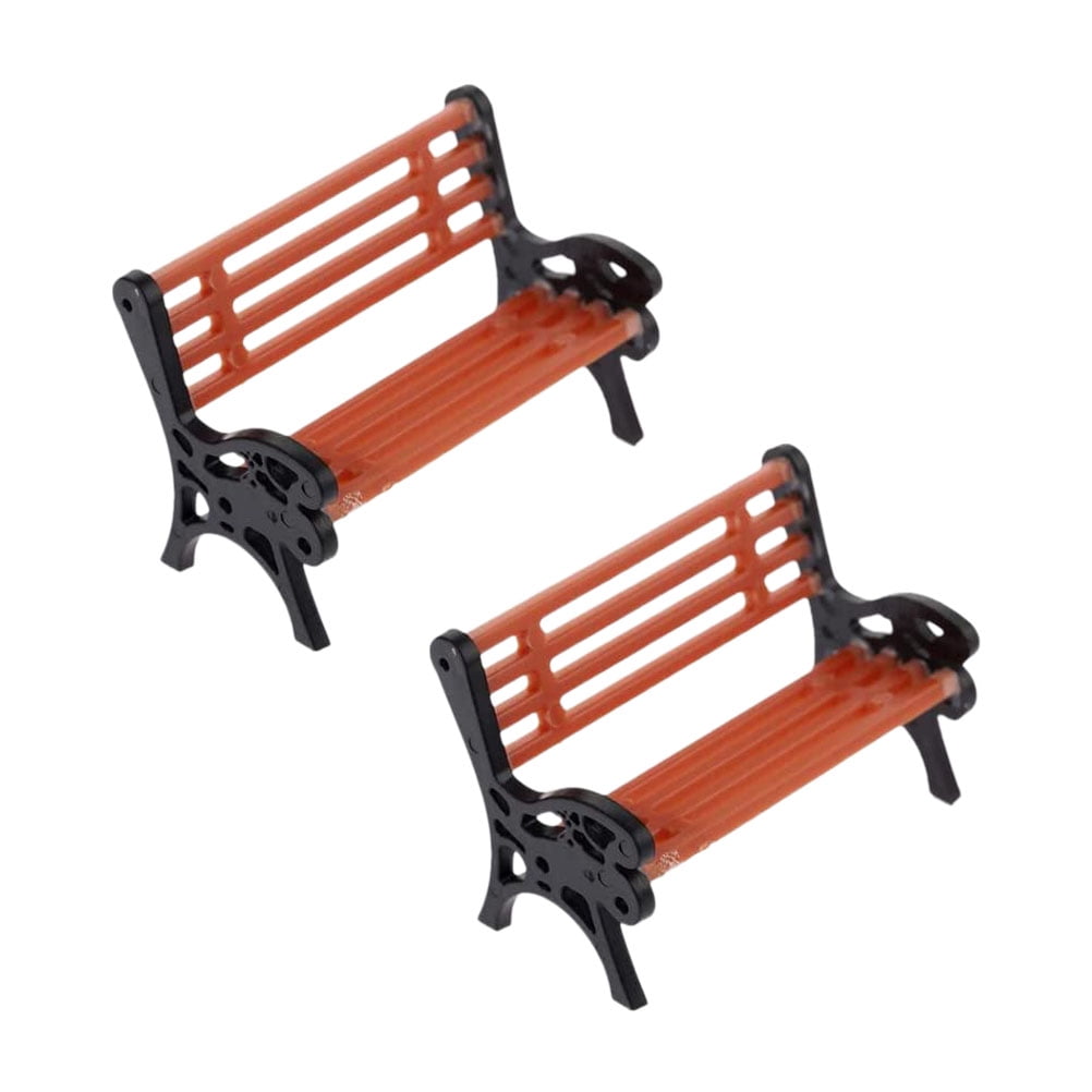 Niceauty 2Pcs Mini Garden Bench Resin Simple Design for Outdoor Miniature Scenery