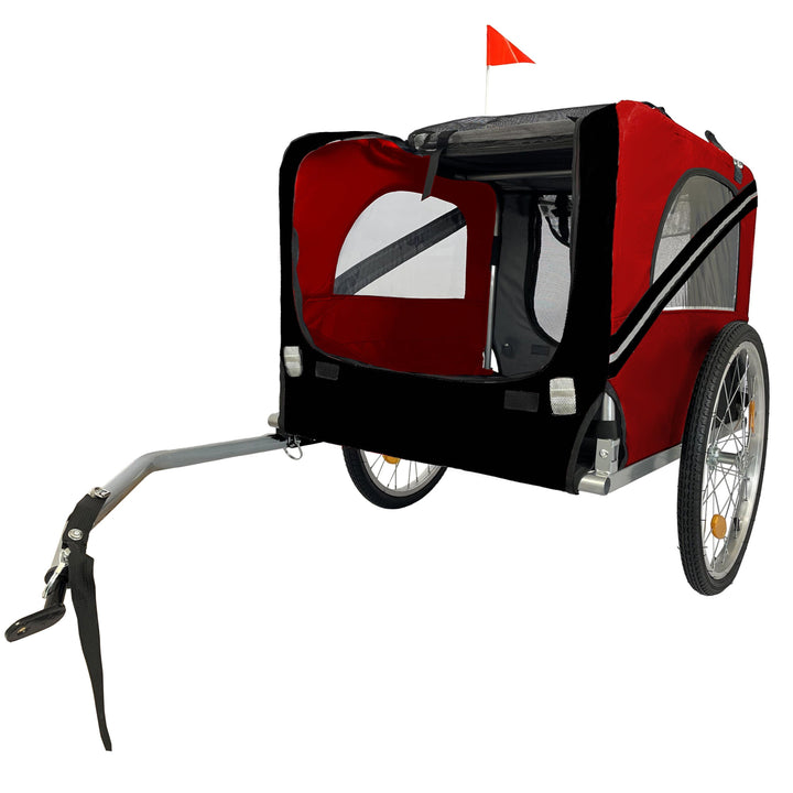 Noaman Dog Bike Trailer for Medium & Small Dogs, 20 Inch Wheels, Breathable Mesh Pet Cart with 3 Entrances, Safety Flag & 8 Reflectors, Folding Design, Red+Black, Up to 88 lbs Capacity, Steel Frame