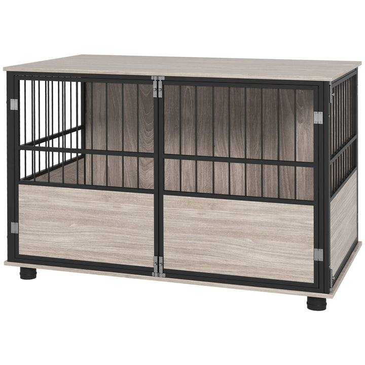 Noaman PawHut 39.5" Wooden Dog Crate Furniture End Table, Brown Indoor Pet House with 3 Doors for Small to Large Dogs, Multi-Functional Kennel & Side Table