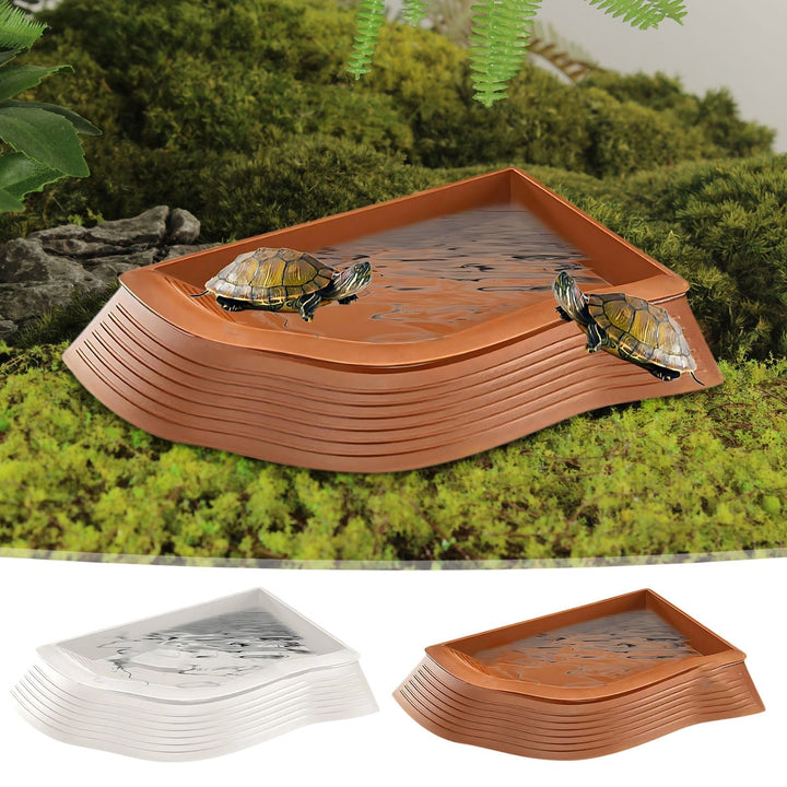 Non-Slip Turtle Pond Bowl | Multi-Purpose Reptile Water Dispenser | Durable ABS Material | Stable Right Angle Design | Removable Easy Clean Sink | For Turtles Snakes Lizards | 1 Pack