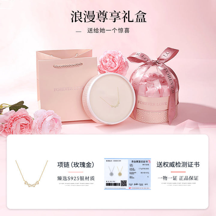 Four-Leaf Clover Foldable Sterling Silver Clavicle Chain Chinese Valentine's Day Gift