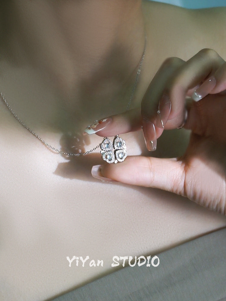 One Style for Dual-Wear | Lucky Four-Leaf Clover Natural Emerald Necklace Female S925 Loving Heart in Sterling Silver Pendant Accessible Luxury Clavicle Chain