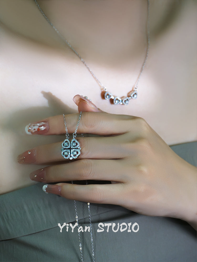 One Style for Dual-Wear | Lucky Four-Leaf Clover Natural Emerald Necklace Female S925 Loving Heart in Sterling Silver Pendant Accessible Luxury Clavicle Chain