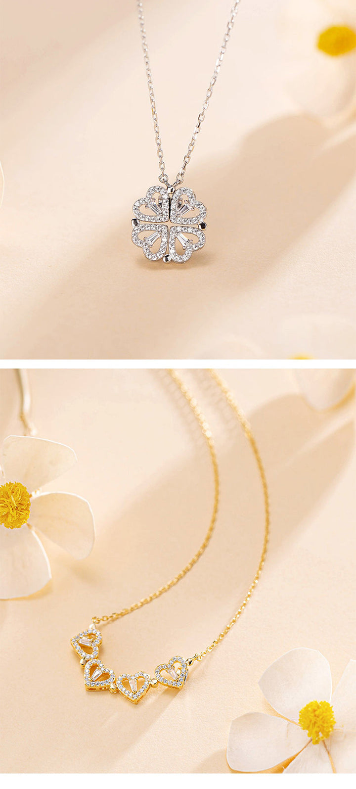 Four-Leaf Clover Foldable Sterling Silver Clavicle Chain Chinese Valentine's Day Gift