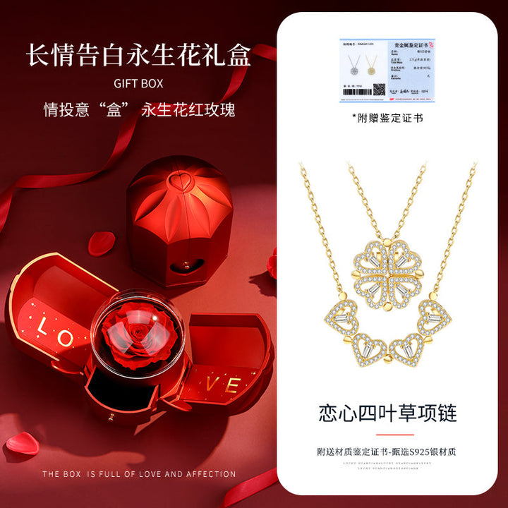 Valentine's Day Sterling Silver Necklace Girl Pendant Clover