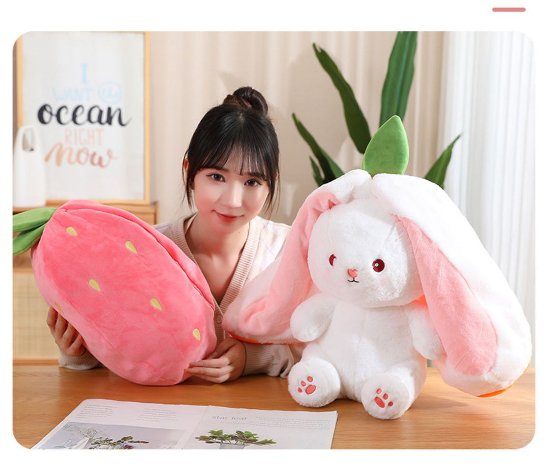 Strawberry Rabbit Doll Transformation Strawberry Rabbit Doll Zipper Plush Toy Rabbit Doll Birthday Gift for Girls Female