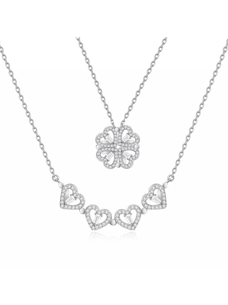 Four-Leaf Clover Genuine Love Necklace Women's Sterling Silver 999