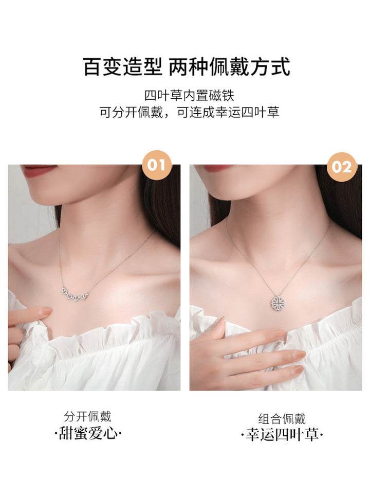 Valentine's Day Sterling Silver Necklace Girl Pendant Clover