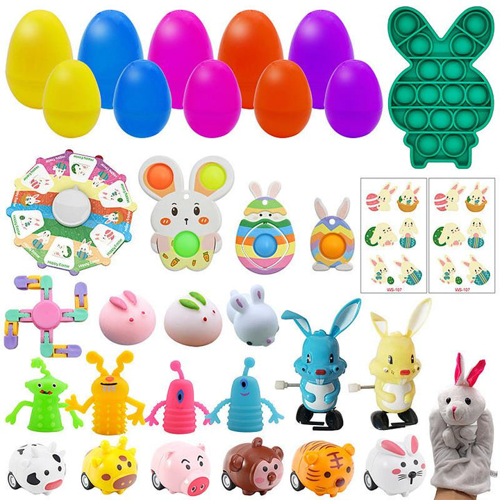 Children's Day Easter Egg Kids Building Blocks Blind Box Cartoon Rabbit Decompression Color Film Puzzle Egg Engineering Car Toys