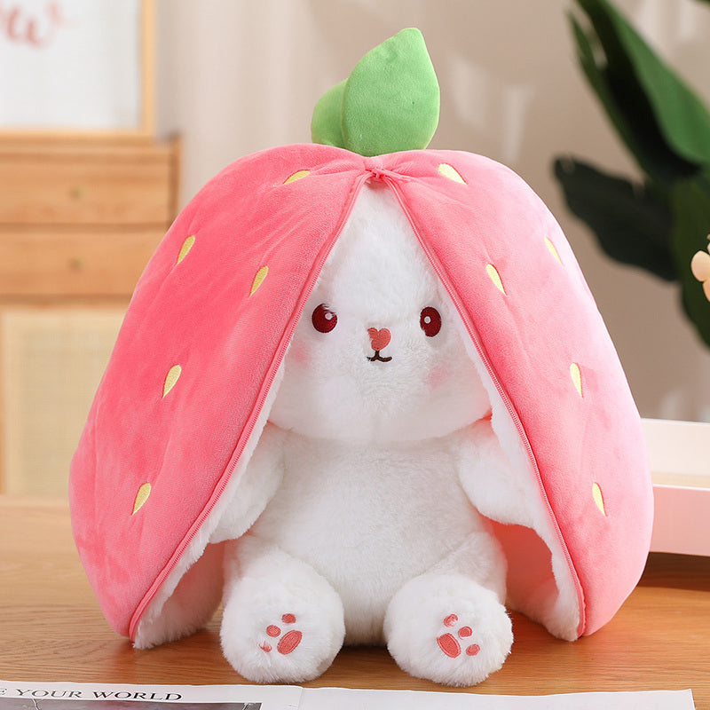 Strawberry Rabbit Doll Transformation Strawberry Rabbit Doll Zipper Plush Toy Rabbit Doll Birthday Gift for Girls Female