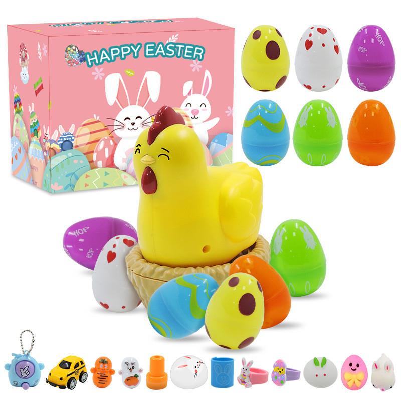 Children's Day Easter Egg Kids Building Blocks Blind Box Cartoon Rabbit Decompression Color Film Puzzle Egg Engineering Car Toys