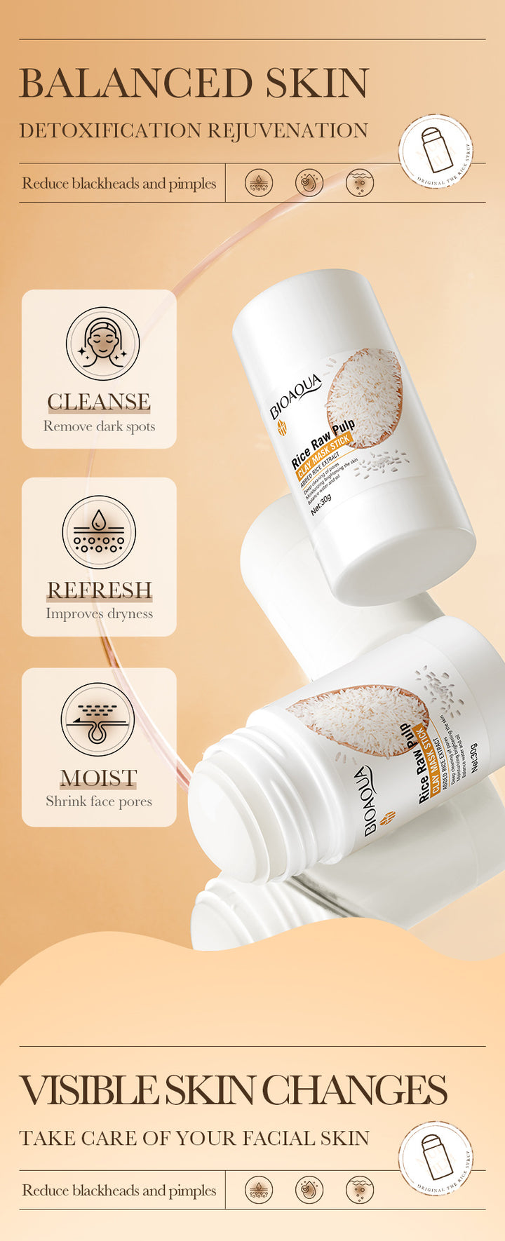 Facial Remove Blackhead Rice Solid Mask Acne Blemish Black Dots Clean Face Shrink Pores Stick Cream Brighten Korean Skincare New