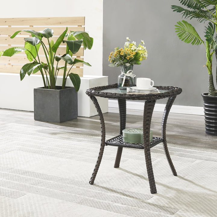 OPOHORO Outdoor Wicker Side Table,22x20x20 inch All Weather Rattan Small Patio Table Square End Table for Pool Balcony Deck Porch Lawn Backyard, Brown