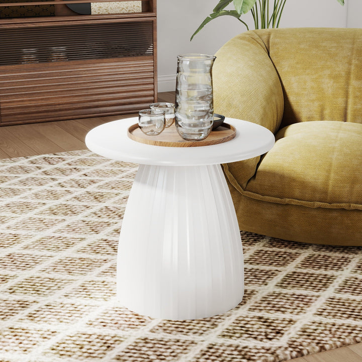 Oubayajia Round Side Table, Small Couch End Table Drink Table, Metal, White