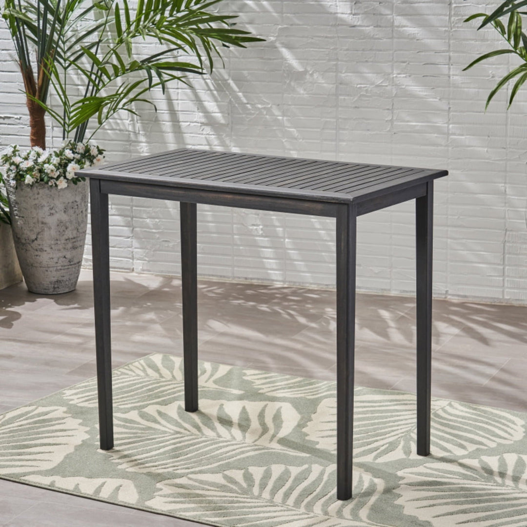 Outdoor Acacia Wood Bar Table, Dark Gray Minimalist