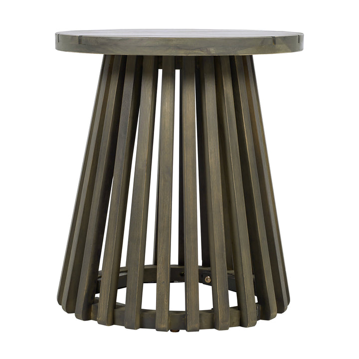 Outdoor Acacia Wood Patio Side Table, Round Coffee Table for Backyard, Lawn, Balcony,Grey Finish