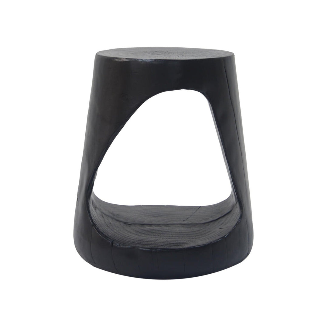 Outdoor Black Magnesium Oxide Hollow Side Table with Wood-like Texture