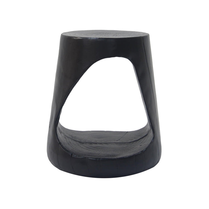 Outdoor Black Magnesium Oxide Hollow Side Table with Wood-like Texture