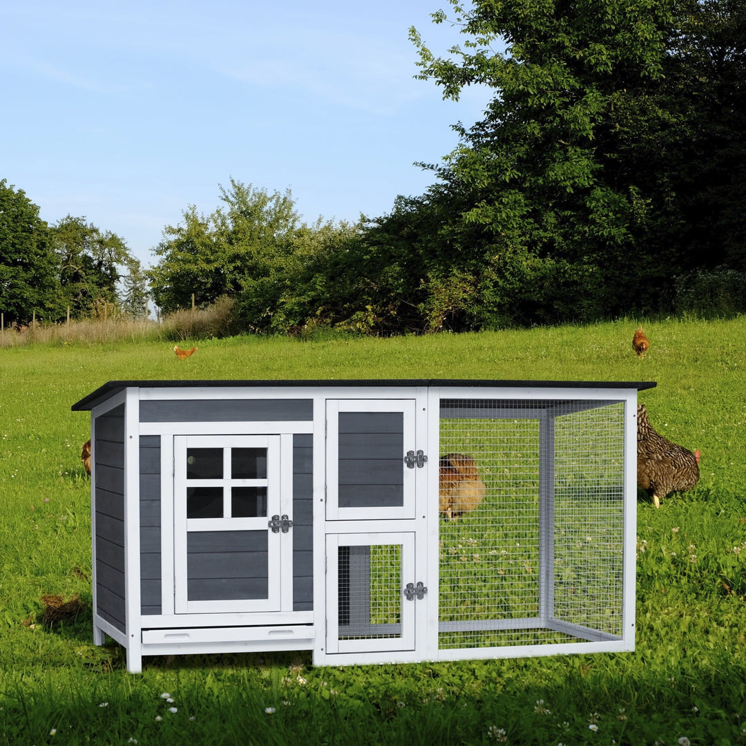 Outdoor Chicken Coop with Run Cage for 3-4 Chickens, Wooden Hen House with Nesting Box & Pull-Out Tray, Weatherproof & Predator-Resistant Poultry Hutch for Rabbits Ducks Backyard Pets