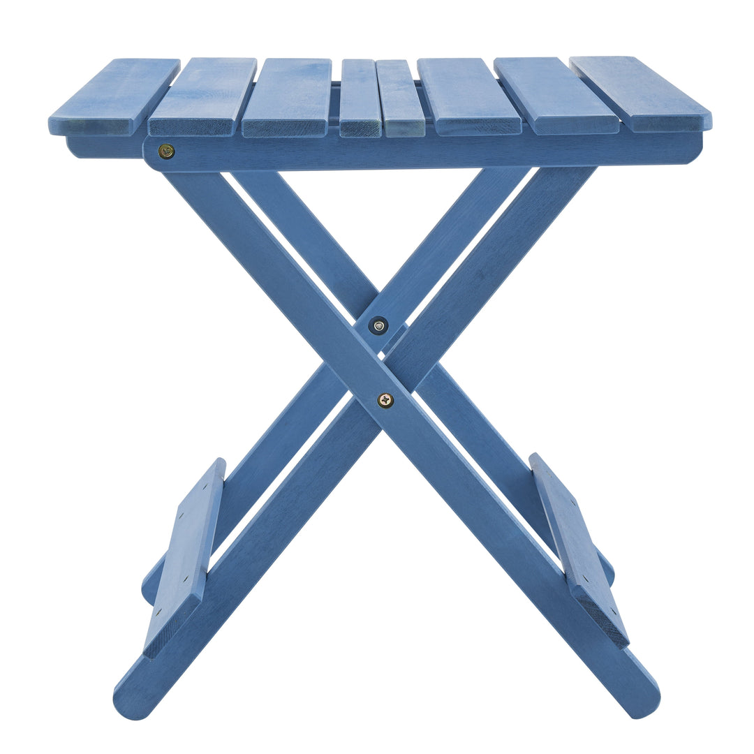 Outdoor Folding Square Table - Solid Wood Space-Saving Blue Patio Table for Backyard & Balcony